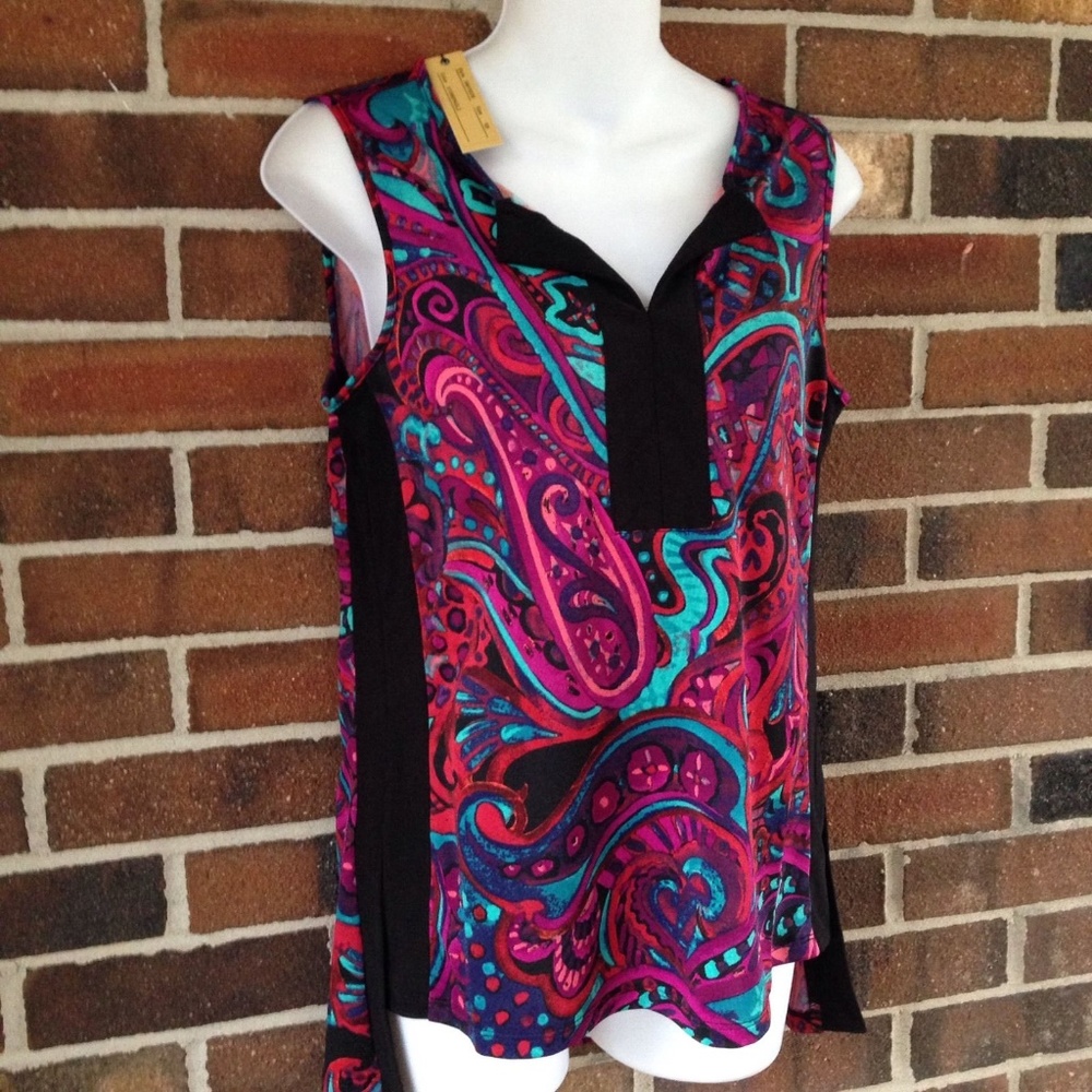 Melissa Page Multi Color High Low Hemline Tunic Top Sleeveless Size XS NWT